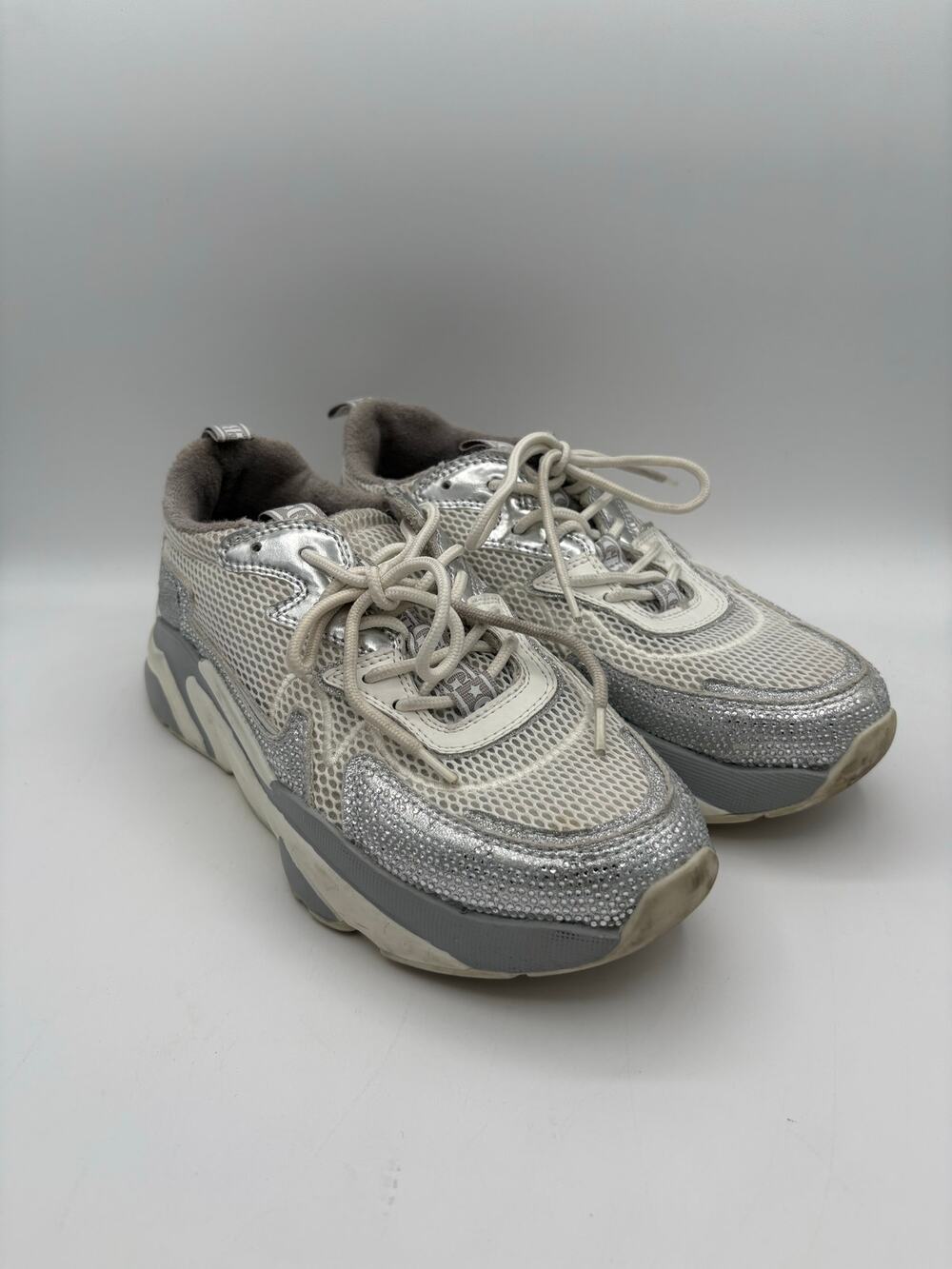 GB Silver & White Sparkle Lace Up Platform Sneaker Size 9